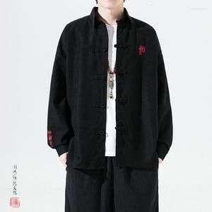 Vestes pour hommes robe chinoise traditionnelle grande taille décontracté mince manteau printemps été surdimensionné veste en lin broderie à manches longues chemise haut hommes