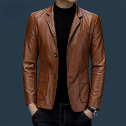 Herenjacks Dress Pak Coat Mens Jackets Rapel Business Lederen Jackets Men Pu Blazers Koreaanse stijl Slim Fashion Lederen Coat Streetwear 230509