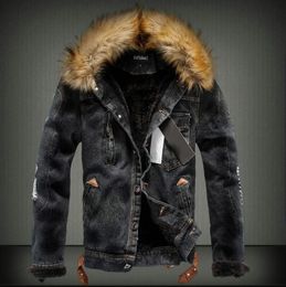 Vestes pour hommes Drop Mens Denim Veste avec col de fourrure Retro Ripped Fleece Jeans et manteau pour l'automne hiver SXXXXL 231207