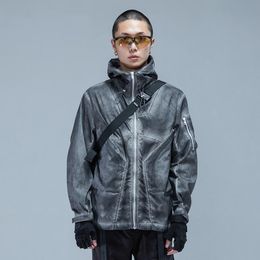 Herenjacks EDR-0563 gewassen capuchon jas Windscheper Techwear Ninjawear Darkwear Streetwear Japanse Stylemen's