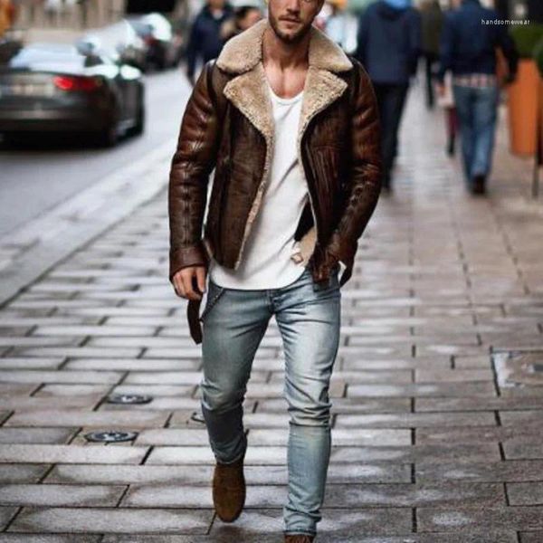 Chaquetas para hombres elegante streetwear moda otoño invierno shearling lana forro abrigo casual masculino cálido moda