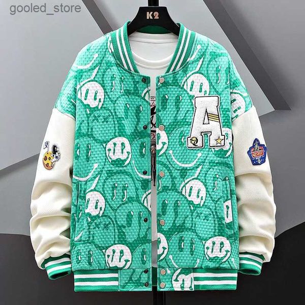 Herrenjacken Gestickte Kombination Patch Bomberjacke Männer Frühling Lächelndes Gesicht Baseball Kleidung Trendige Herren Streetwear Mode Paar Mantel Q231109