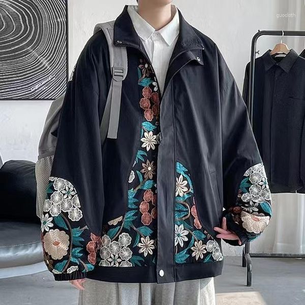 Vestes pour hommes veste brodée hommes mode décontracté fleur hommes japonais Streetwear ample Hip Hop Bomber grande taille M-2XL