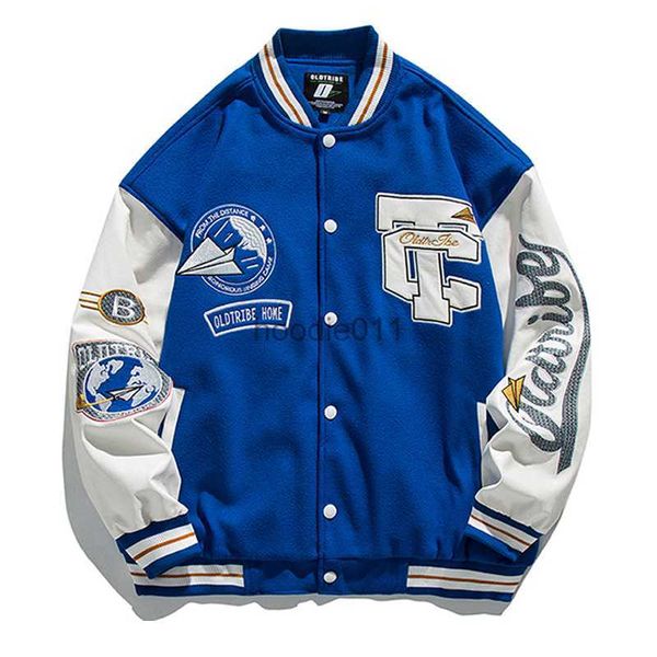 Vestes pour hommes Broderie Bleu Bomber Veste Hommes Vintage En Cuir Manches Varsity Baseball Manteaux Femmes Oversize Letterman Lâche Automne Uniforme L230925