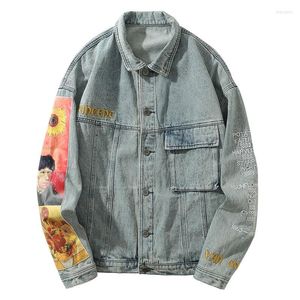 Chaquetas para hombres bordado chaqueta de mezclilla hombres hip hop casual suelto jean impreso de gran tamaño patchwork abrigo streetwear harajuku jaquetas