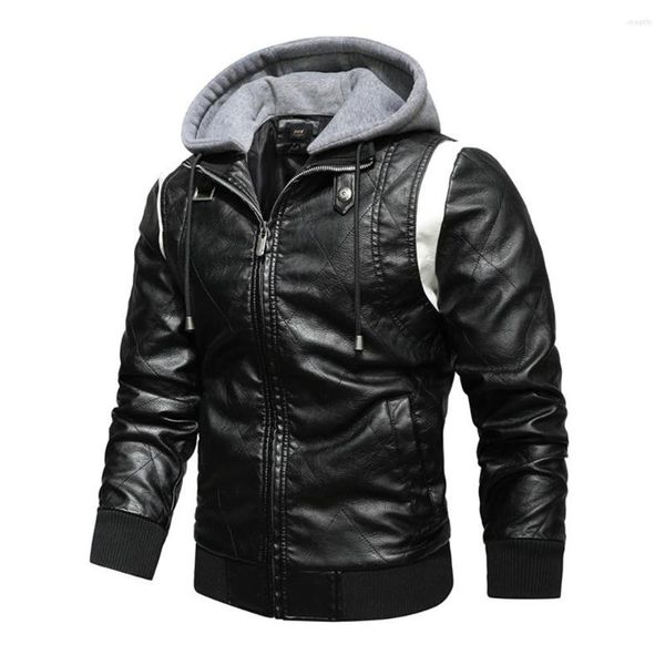 Chaquetas para hombres Chaqueta de cuero bordada Extraíble con capucha Escorpión Motocicleta Hombres Moda Slim Fit Ropa para hombre