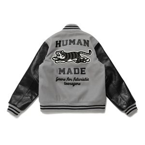 Chaquetas para hombres Bordado Tigre Humano Hecho Béisbol Hombres Mujeres Manga de cuero Bomba Chaqueta Outwear Abrigo Gimnasio 230825