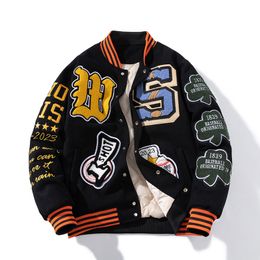 Heren Jassen Borduren Varsity Jacket Mannen Vrouwen Letter Winter American Baseball Jacket Hip Hop Wollen Jas Dikke Warme Uitloper Parka Bruin 230531