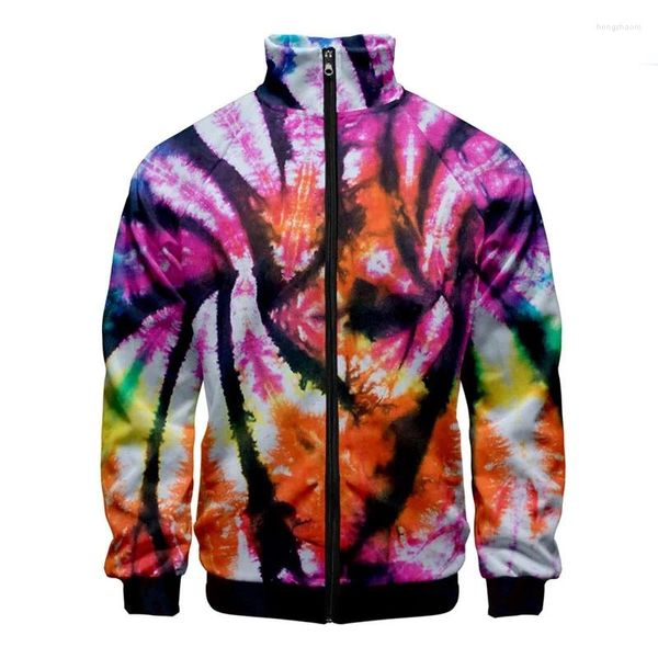 Chaquetas para hombres Est Tie-dye Patrón 3D Stand Collar Hombres Mujeres Chaqueta con cremallera Ropa Casual Abrigo de manga larga Ropa para hombre Abrigos de primavera