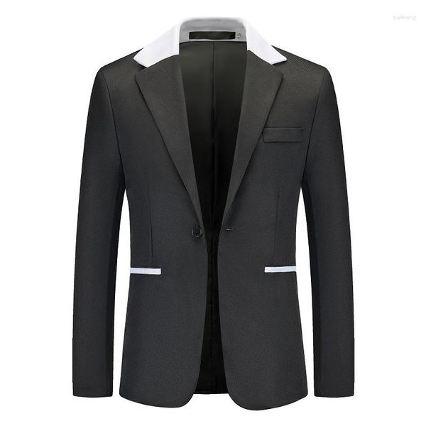 Chaquetas para hombre, traje informal de talla europea para hombre, moda de otoño 2023, estilo coreano de retazos, un botón, abrigos blancos y negros, S-2XL