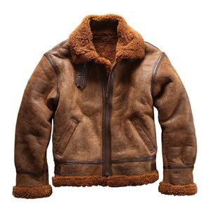 Vestes pour hommes Européen de haute qualité Super chaud véritable veste en cuir de mouton hommes grande taille B3 Shearling Bomber militaire pilote manteau de fourrure 231108