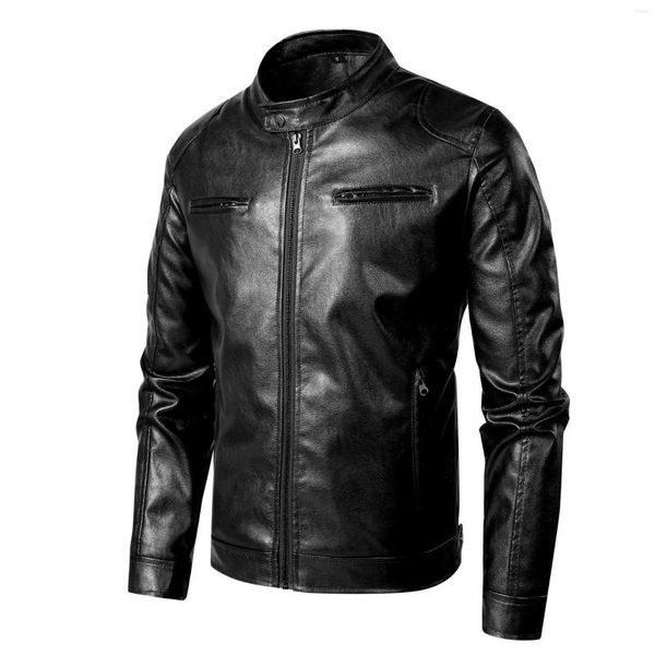 Chaquetas para hombre, chaqueta de cuero europea, tendencia de cuello alto para hombre, traje de motociclista atractivo para primavera y otoño, Jack para jóvenes