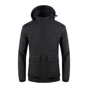 Vestes pour hommes automne et hiver couleur unie deux côtés grande capacité poche coupe-vent imperméable à capuche veste respirante en plein air