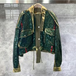 Herenjassen Fall High Quality Workwear Jacket Women Short Fashion Sequin Studded Ins Foreign Style Shiny Stage Costumes