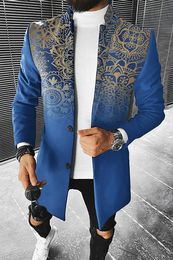 Men S Jackets Fall Long Coat Floral Print Button Rapel Mode Office Winter Jacket 2023 Casual Nylon Overcoat Oversized Top 231208