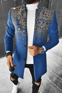 Vestes pour hommes automne manteau long imprimé floral bouton revers mode bureau veste d'hiver 2023 décontracté nylon pardessus surdimensionné haut 231208