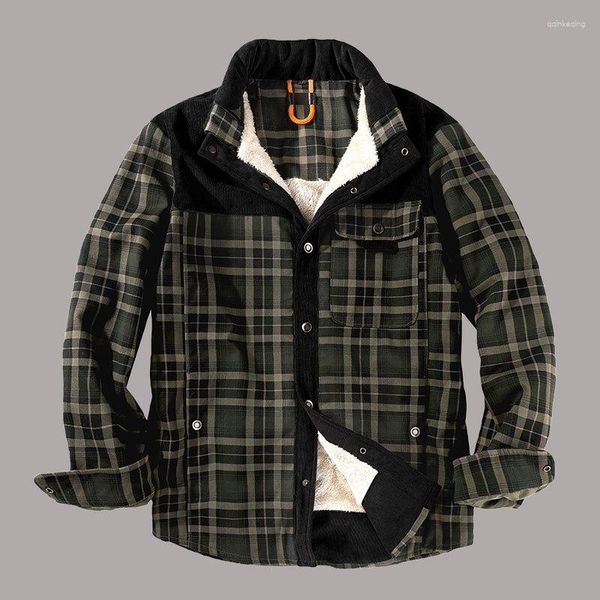 Chaquetas para hombre, chaqueta clásica a cuadros de franela polar para otoño e invierno, forro cálido para acampar, camisa con botones de algodón grueso, ropa masculina