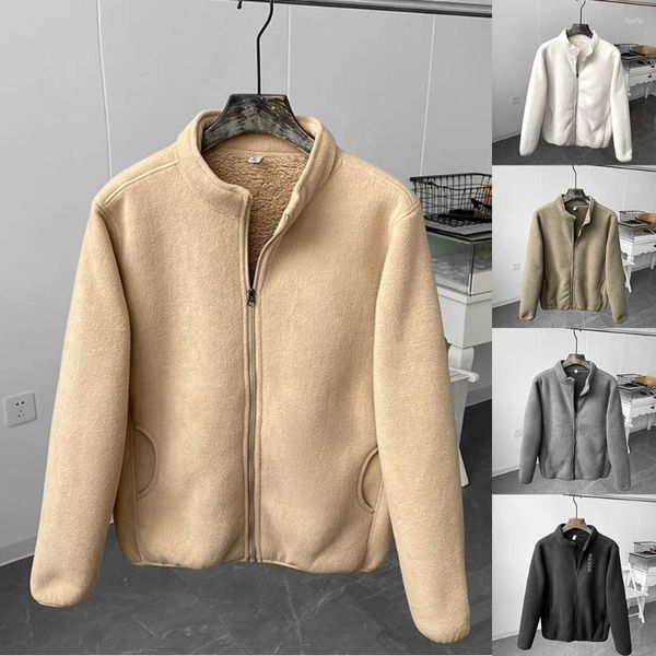 Vestes pour hommes Automne Hiver Veste polaire douce en peluche épaissir vêtements d'extérieur manteau coupe-vent hommes chaud zippé extérieur épais col montant pullcoat