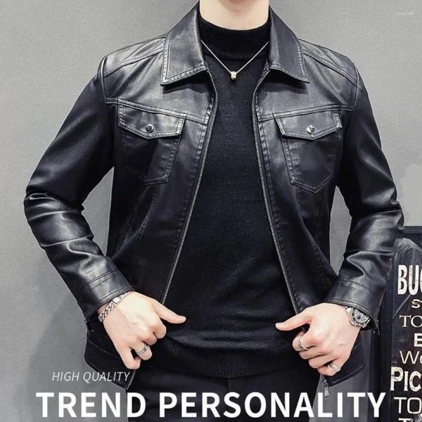 Jaquetas masculinas outono jaqueta de inverno para homens elegante durável preto zíper lapela motocicleta uma elegante casa de outono