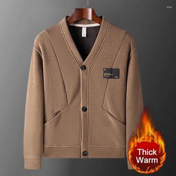 Chaquetas para hombres Otoño Invierno Cuello en V Cardigan Abrigo Chaqueta de color sólido Estilo de Inglaterra Casual Moda para hombre Corto Grueso Cálido