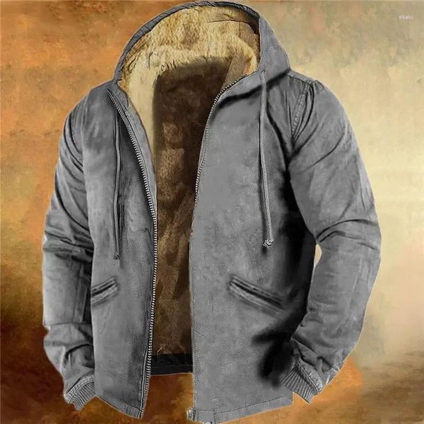 Chaquetas para hombres Otoño Invierno Cálido Forro de lana gruesa Chaqueta para hombre Abrigo Casual Manga larga Cremallera con capucha Diseño vintage Hombres Ropa exterior Ropa