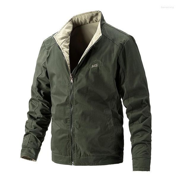 Chaquetas para hombre, moda 2023, ropa de doble cara, prendas de vestir informales de algodón, bombardero ajustado con soporte, abrigo militar con cuello levantado para otoño e invierno para hombre