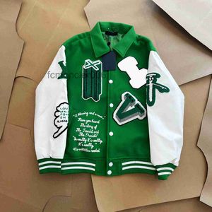 Herenjassen Modemerk Heren Damesjas l Vintage losse lange mouwen Groen Baseball Heren Hiphop Herfst Varsity Casual Warme bommenwerperkleding IMP7