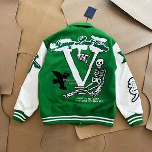 Herenjassen Modemerk Heren Damesjas L Vintage Losvallend Lange mouw Groen Honkbal Heren Hip Hop Herfst Varsity Casual Warm Bomberkleding 872