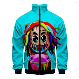 Men's Jackets Fashion Classic Raglan 6ix9ine 3D -print ritsjack Windscheper mannen/jongens stand kraag op lange mouw kleding