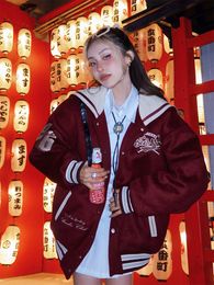Wo modejas Amerikaanse stijl retro cheerleading team honkbal uniform vrouwelijke herfst winter hoodie rode top kleding 221129