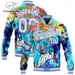 Mannen Jassen Mode Aangepaste Naam Nummer Logo Kleurrijke Graffiti Patroon 3D Harajuku Streetwear Unisex Casual Botton Jas Baseball Jas 19