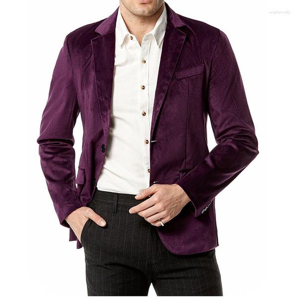 Chaquetas para hombres Moda europea y americana con cuello en V Terciopelo Traje de 2 botones Chaqueta Vestido formal de boda para hombres