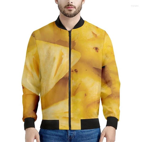 Chaquetas para hombres Moda Fruta Rebanadas de piña Chaqueta con cremallera Hombres Impreso en 3D Plantas tropicales hawaianas Sudadera Cool Street Bomber Coat