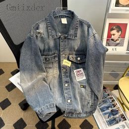 Vestes pour hommes Mode High Street Ripped Denim Veste Hommes Printemps Automne Tendance Hiphop Américain Rétro Lâche et Beau Travail Chic