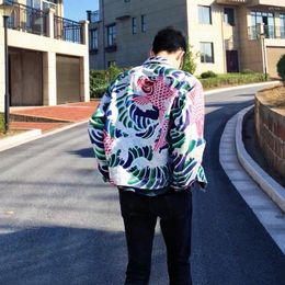 Heren Jackets Fashion Koi Wave Print Cargo Jacket Hoge kwaliteit YKK Zipper Denim Men Women Clothing