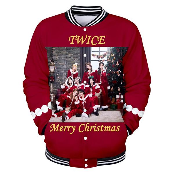 Vestes pour hommes Mode Kpop Twice Merry Christmas 3d Baseball Jacket Hommes Sweat à capuche pour femme Sweats Tops Manches longues Garçon Fille Hoodies JacketsMe