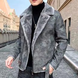 Herenjassen Mode Leren Jas Casual Vintage Blazer Lam Bontkraag Winter Dikke Motorbiker Jas Heren Merkontwerp PU 231115