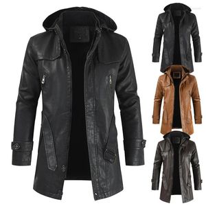 Heren Jackets Fashion Leather Jacket Men 2023 Casual Pu Hooded Slim-Pitting For