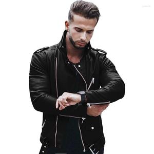 Chaquetas para hombres Moda Cuero Hombres PU Abrigo Otoño Invierno Chaqueta de motocicleta Casual Slim Fit Turn Down Collar Masculino