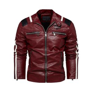 Men's Jackets Fashion Leather lederen Patchwork Biker Casual Zipper Business Coat Motorfietsstijl Slim Fit