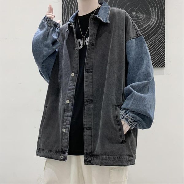 Vestes pour hommes mode ample jean à capuche hommes garçons Patchwork Denim veste Cool printemps Punk sweat mâle japon Harajuku haute rue hauts