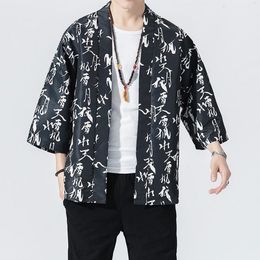 Heren Jackets Fashion Men Casual Comfortabele Kimono Cardigan Letter Gedrukte Japanse stijl Yukata Losse jas gewaad Baggy tops Outderwar#