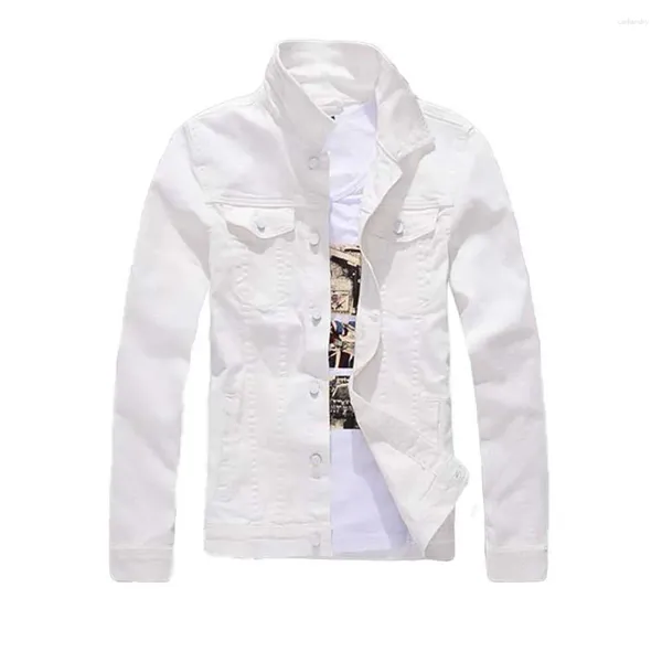 Chaquetas para hombres Moda Hombres Chaqueta de mezclilla Vaquero Jeans blancos Casual Slim Fit Abrigo de algodón Outwear Ropa masculina