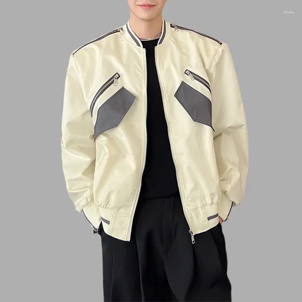 Vestes pour hommes mode veste hommes patchwork streetwear stand collier à manches longues zipper manteaux décontractés coréens élégant mâle