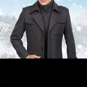 Herenjacks Fashion Men Middle Long sjaal Kraagkraag Katoenpaded Winter Dikke Warm wollen jas jas mannelijke trenchcoat overjas 220930