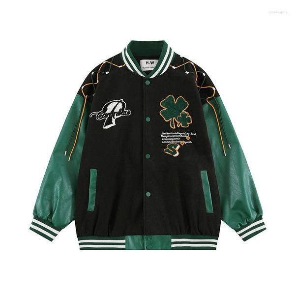 Vestes pour hommes Mode surdimensionnée Hip Hop Varsity Veste de baseball avec broderie à fourrure Hi Street Harajuku College Letterman Manteau d'extérieur