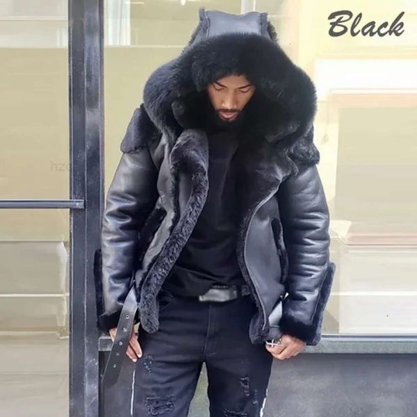 Vestes pour hommes Mode Parka Pilote Sweat à capuche pour hommes Manteau de fourrure en peau de mouton naturelle Veste d'hiver en cuir véritable pour hommes Moto Biker Vêtements Zipper JacketH4C8