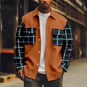 Herenjassen Mode Plaid Print Patchwork Heren Jas Jas Herfst Vintage Breasted Kraag Corduroy Voor Mannen Casual Uitloper Streetwear