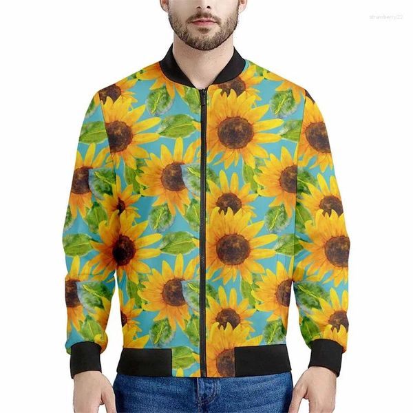 Vestes masculines Fashion Sunflower motif veste à glissière pour hommes 3D plantes imprimées swets-shirts floraux