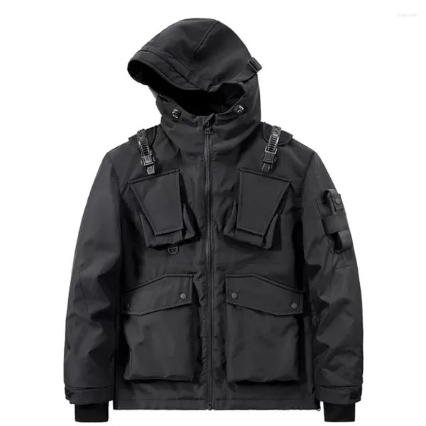 Vestes pour hommes Mode Techwear Veste à capuche Multi poches Cargo Harajuku Streetwear Manteau à glissière Punk Gothic Y2K Vêtements Hommes